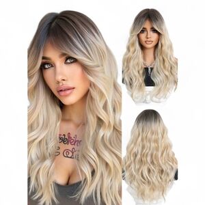 Long Wavy Ombre Blonde Women’s Wig with Dark Roots 20 Inch